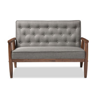 Baxton Studio BBT8013-Grey Loveseat Sorrento Mid-century Retro Grey Fabric Wooden 2-seater Loveseat